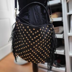 REBECCA MINKOFF BLACK STUDDED SHOULDER CROSS BAG